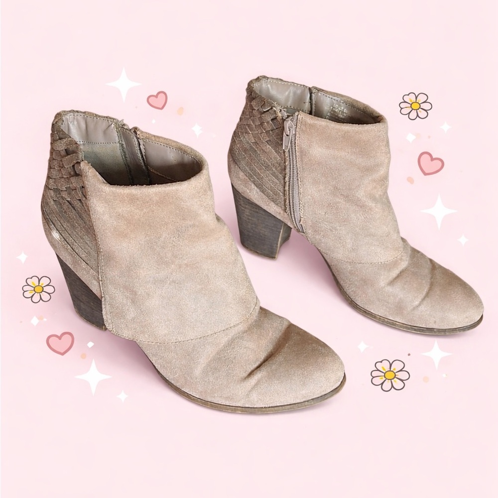 Woven-Back Suede Ankle Booties in Light Taupe - Women